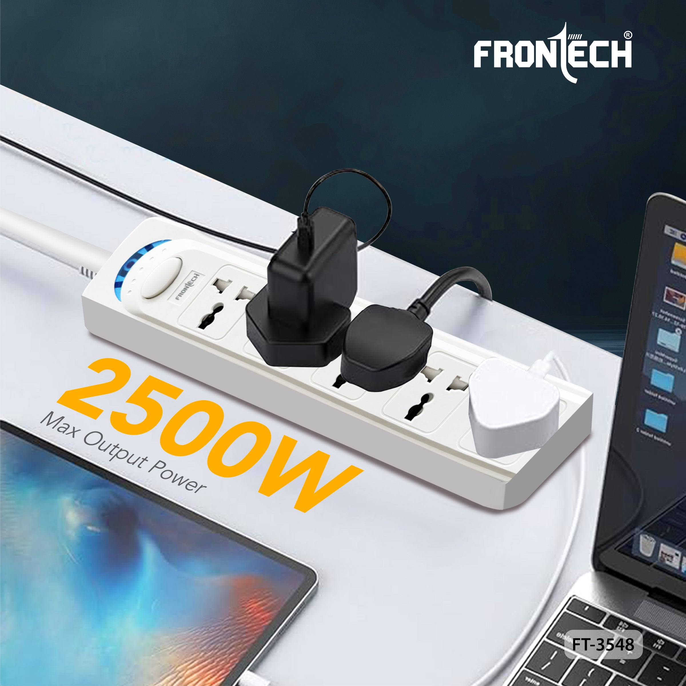 FRONTECH FT-3548 Power Extension Board with 5 Universal Sockets & 1.5M Cable | Multi Plug Extension Cord with Power Safety Switch | 2500W Max Load, Fireproof & Heat Resistant Design | Wall Mount Option for Home, Office & Travel (FT-3548) FRONTECH FT-3548 Power Extension Board with 5 Universal Sockets & 1.5M Cable | Multi Plug Extension Cord with Power Safety Switch | 2500W Max Load, Fireproof & Heat Resistant Design | Wall Mount Option for Home, Office & Travel (FT-3548)